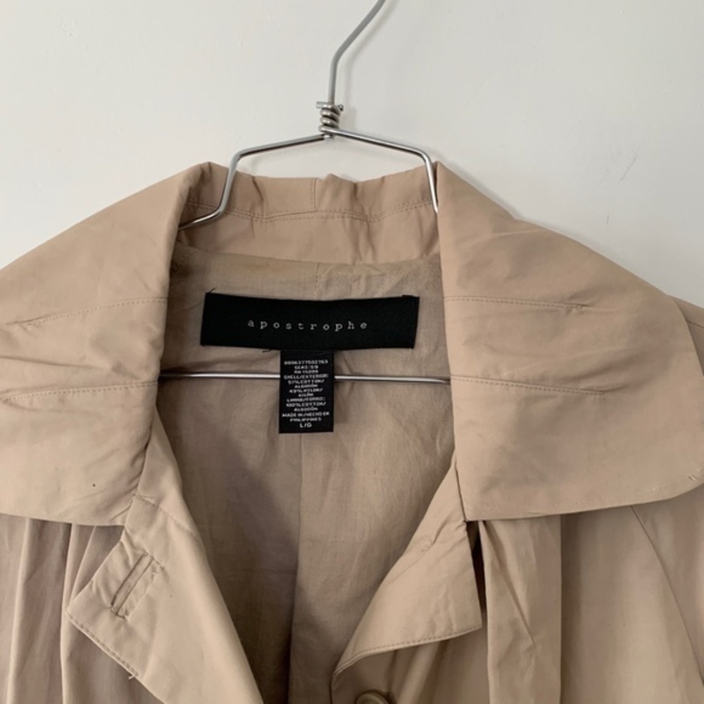 Apostrophe Khaki Trench Coat sz L - Picture 4 of 7